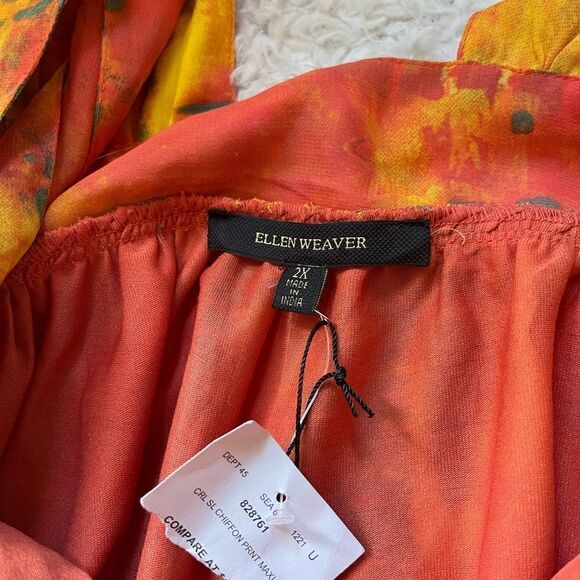 NWT Ellen Weaver multi marble color orange,yellow & green.Maxi dress SZ2X - Picture 9 of 11